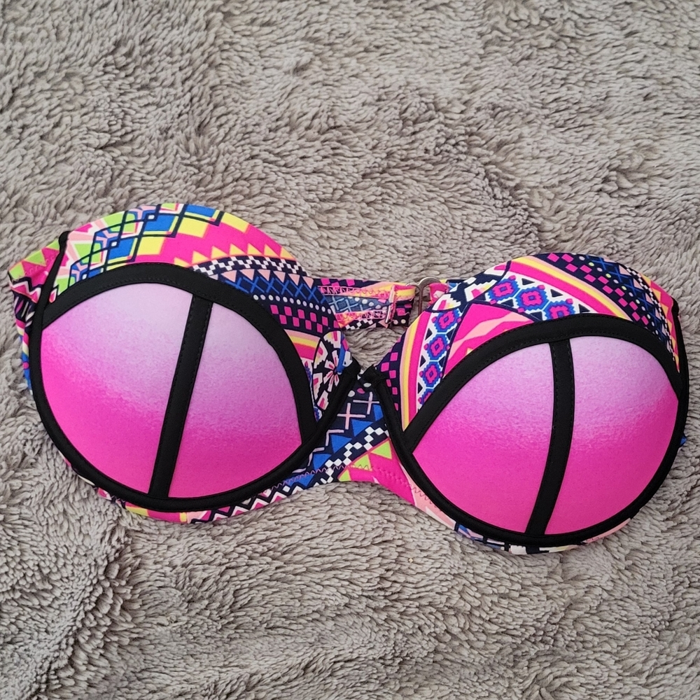 Vibrant Pink and Blue Geometric Bikini Top